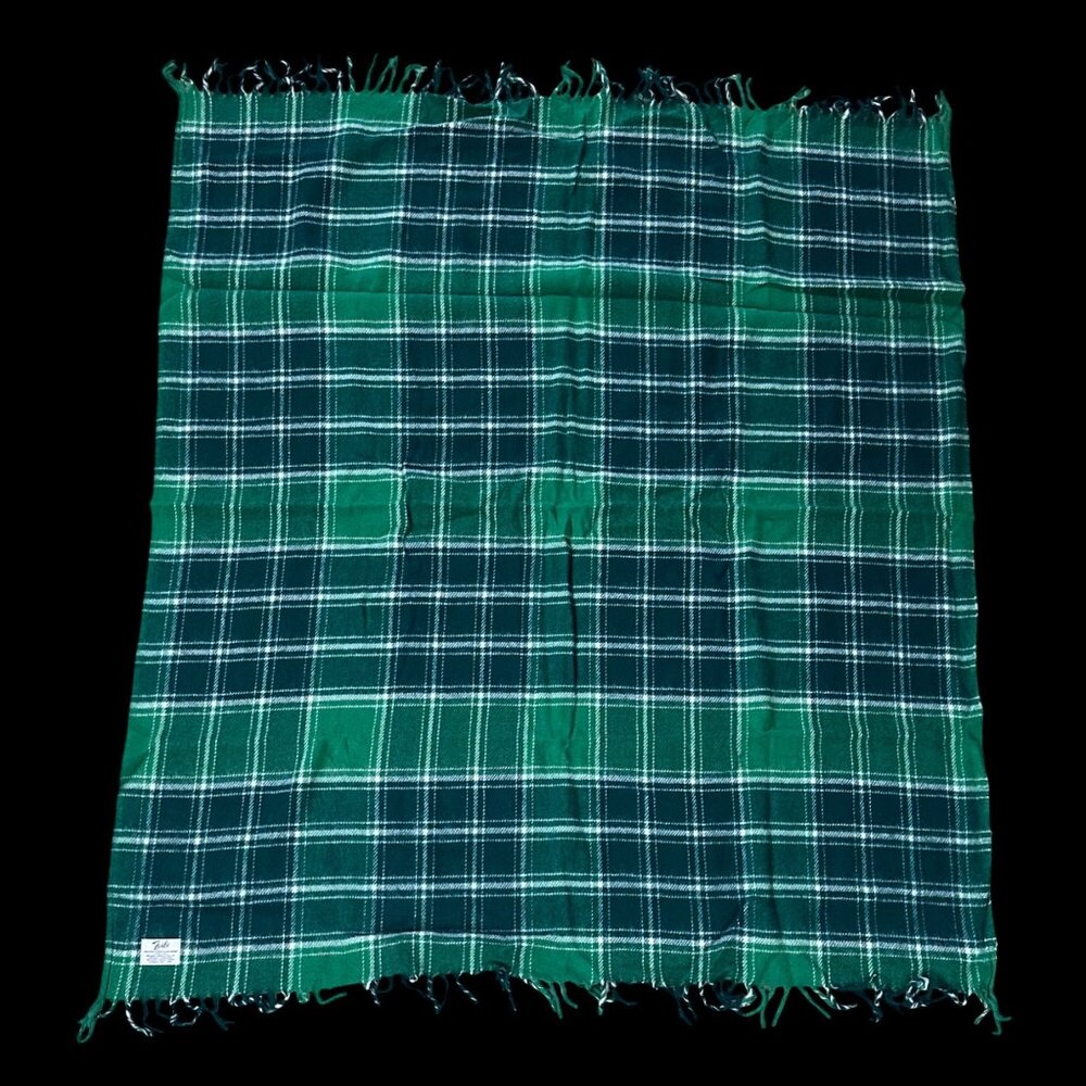 Vintage Throw Blanket Faribo Pak A Robe Green Plaid Cushion Ushers Scotch Tartan - Picture 2 of 11